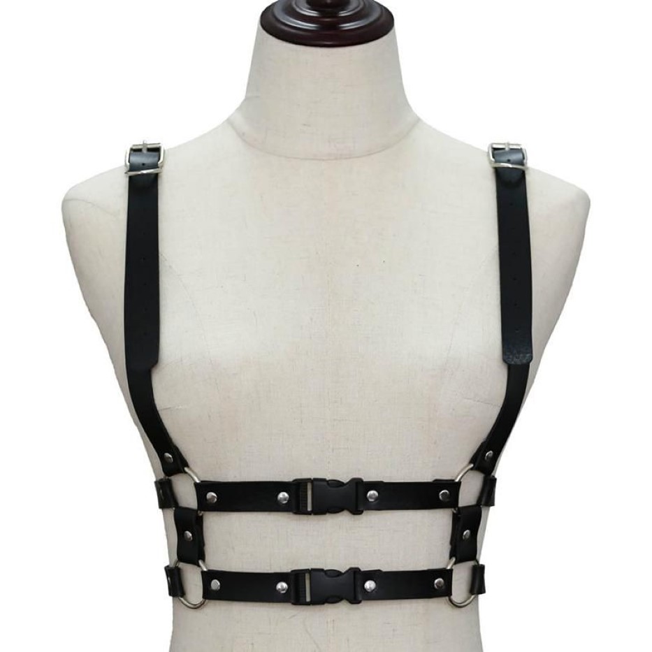 Riemen Handgemaakte Lederen Harnas Vrouwen Punk Goth Verstelbare Borst Lingerie Gothic Jarretellegordel Crop Top221J