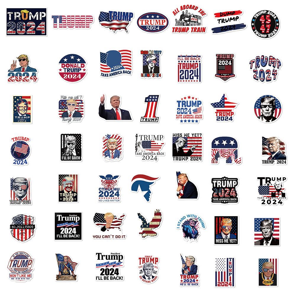 50st2024 President Trump Car Stickers Graffiti DECALS FÖR Bagage Guitar Cup Motorcykel Scooter Kylskåp Toys Skateboard Computer Tablet