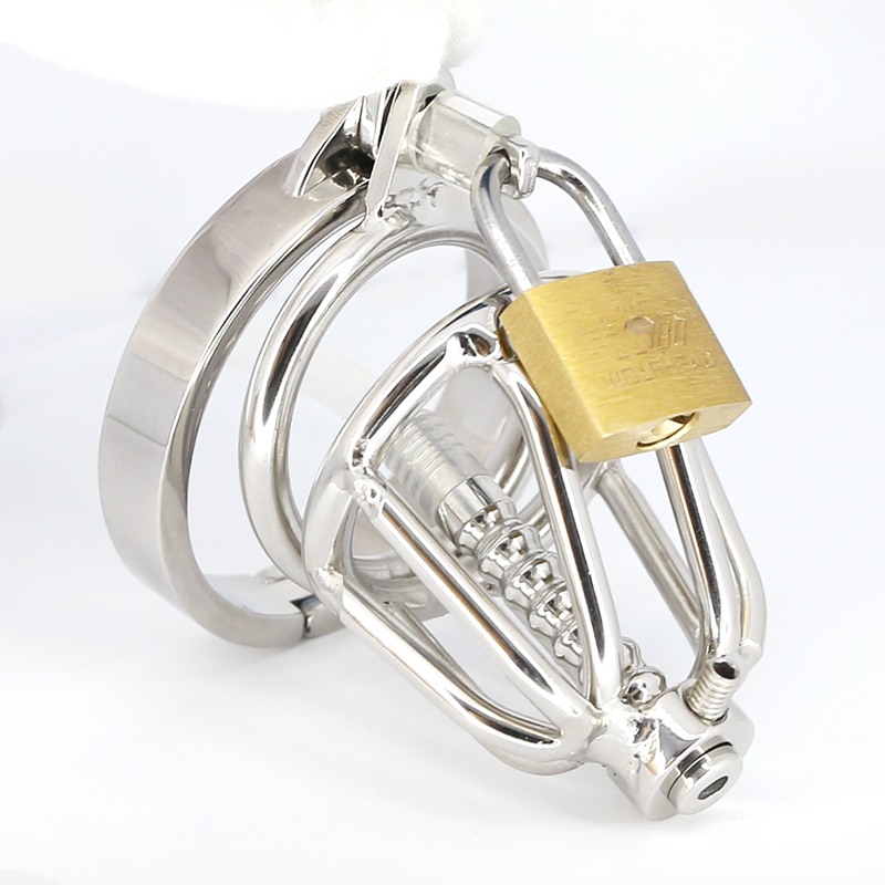 Male Chastity Cage Metal Chastity Device Cock Cage with Cock Ring Padlock Catheter for male