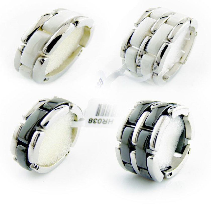 Модные ювелирные изделия Женщины любят кольца Двухрядные и однорядные черно-белые керамические кольца для женщин и мужчин больших размеров 10 11 12 Свадебные R267B