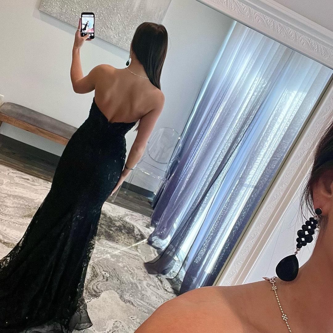 Black Full Lace Plus Size Mermaid Evening Dresses for Women Sweetheart Lace Applique Backless Sweep Train Prom Dress Formal Wear Birthday Special Occasions Gowns