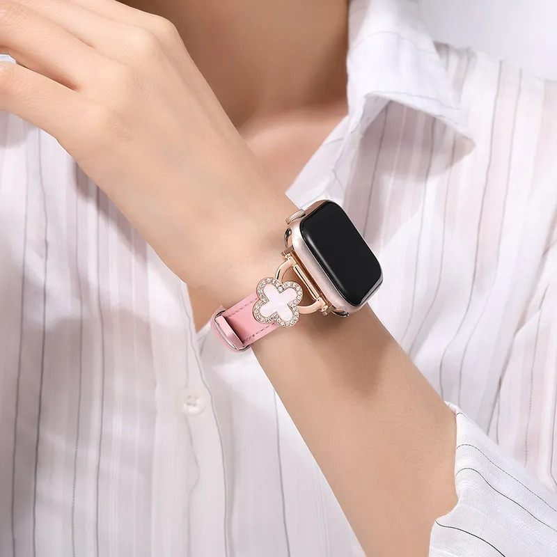 Apple Watch 밴드 디자이너 가죽 4 리프 클로버 스트랩 iwatch 밴드 38/40/41mm 42/44/45/49mm iwatch 밴드 시리즈 9 8 7 6 5 4 3 2 1 WatchBand