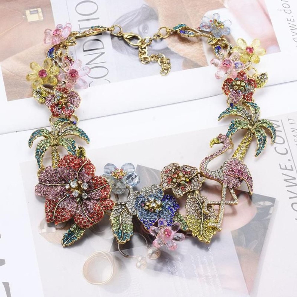 Ras du cou Automne Hiver Femmes Turquie Bohème Flamant Collier Vintage Coloré Cristal Fleur Bijoux Déclaration Personnalisée Colliers3073