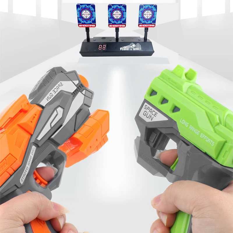 Arma Outros brinquedos Brinquedos ao ar livre armas balas macias reinicialização automática acessórios de alvo elétrico crianças som luz tiro jogo de pontuação eletrônico 2400308