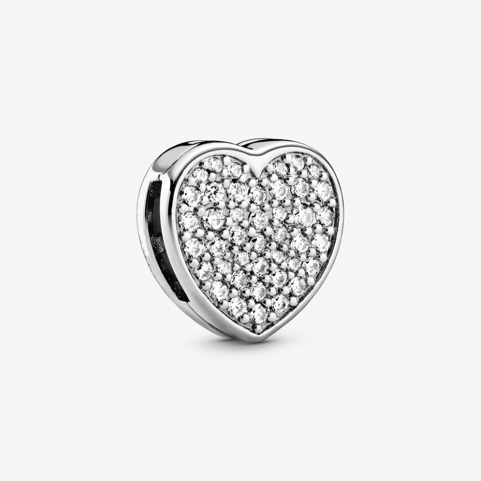 925スターリングシルバーリフレクションPave Heart Clip Charms Fit Original European Charm Braceted Fashion Jewelry Accessories344a
