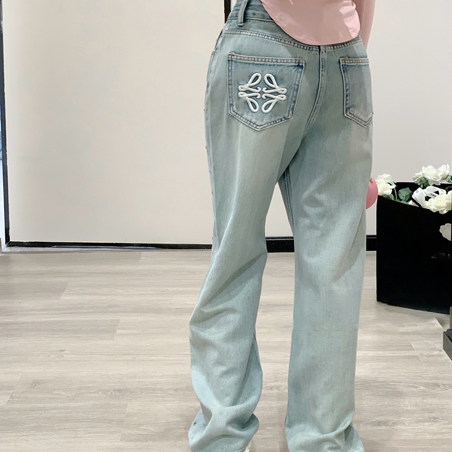 Womens designer jeans high waisted skinny jeans with white lapel letter design and straight length Denim pants