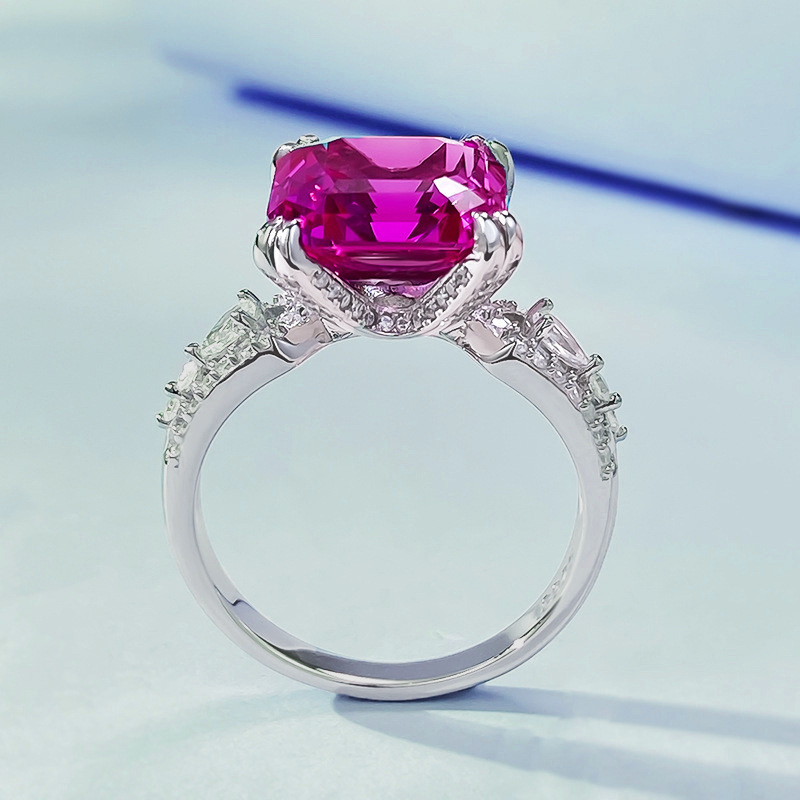 Bague en diamant rubis taille Asscher 100% en argent Sterling 925 véritable, bague de mariage pour femmes, bijoux de fiançailles, cadeau de mariée