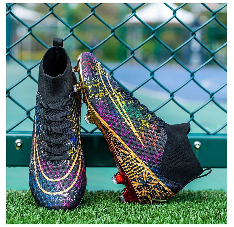 Children`s Boys Girls White Gold Black Soccer Shoes Youth Mens AG Football Boots High Top Training Shoes For Kids