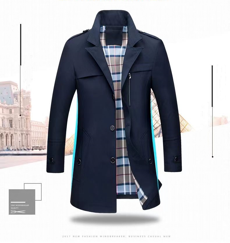 Herren-Trenchmäntel, Herbst-Winter, modisch, Baumwollmischung, lässig, Business-Mantel, Herren-Sportmäntel, hübscher, solider langer Trenchcoat, schmale Oberbekleidung, Herren-Windjacken, M-4XL