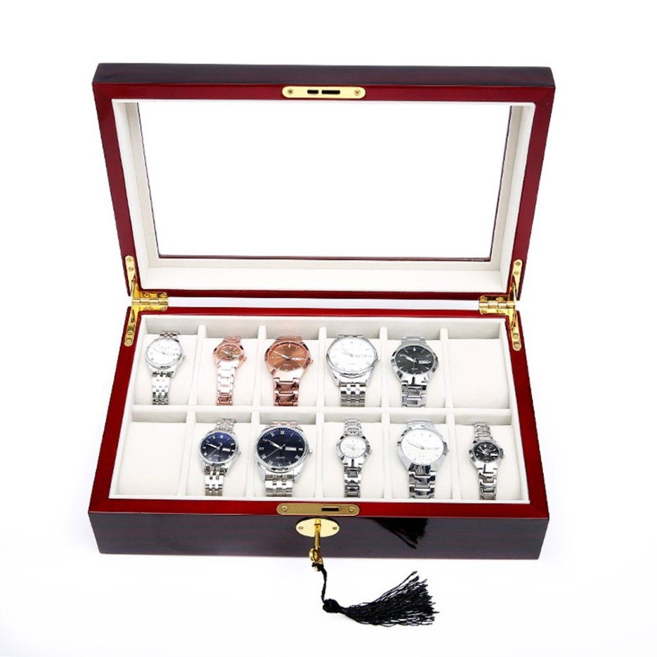 2 3 5 6 10 12 Slots Watch Box Storage With Red Black Wooden Glass Case Bracelet Display Casket Watches Holder Casket 2 3092