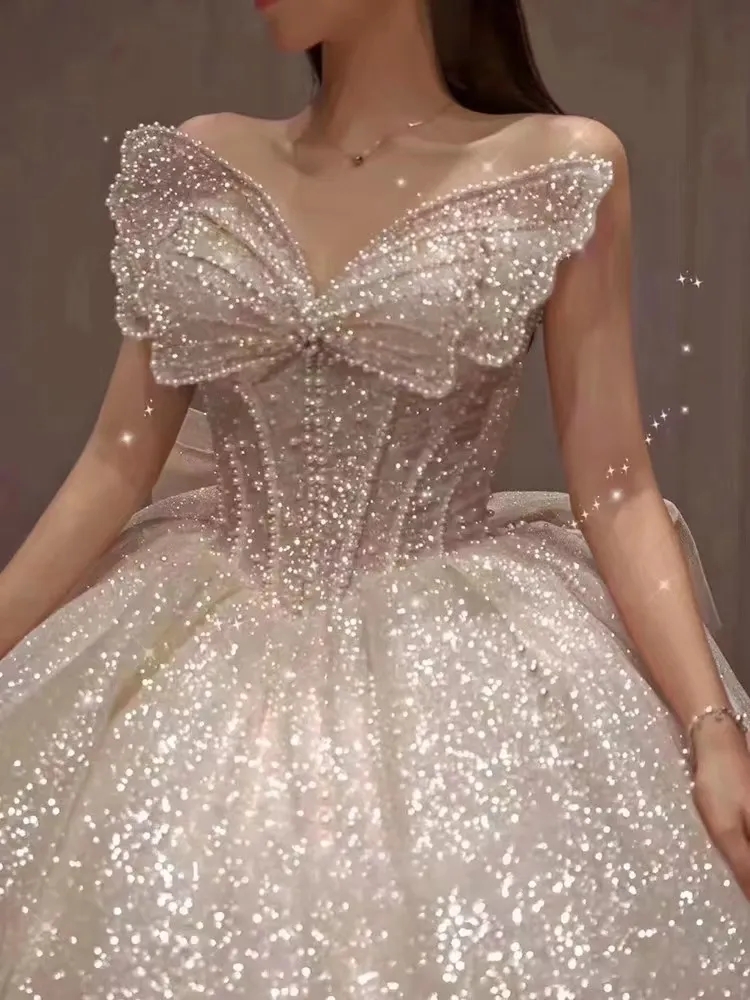 2024 Dubai Luxury a line Wedding Dresses sequined Plus Size Chapel Train Sweetheart Vestido de Novia Appliqued Bridal Wedding Gowns Custom Made