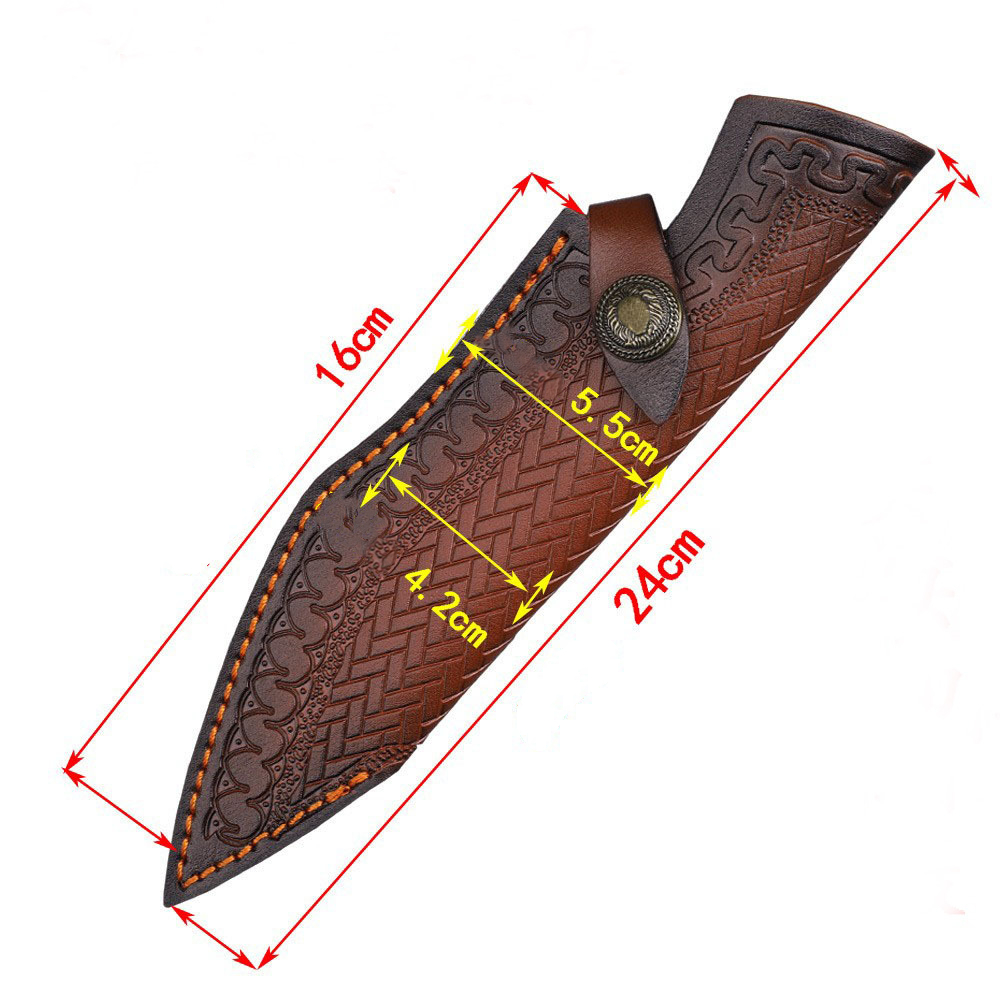 New S2269 Two-layer cowhide embossed knife Sheath, Straight Knife Holster Knife Blade Cover Belt Knife Case for Hunting, Leisure and Kitchen