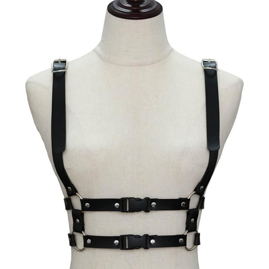 Belts Handmade Leather Body Harness Women Punk Goth Adjustable Chest Lingerie Gothic Garter Belt Crop Top231n