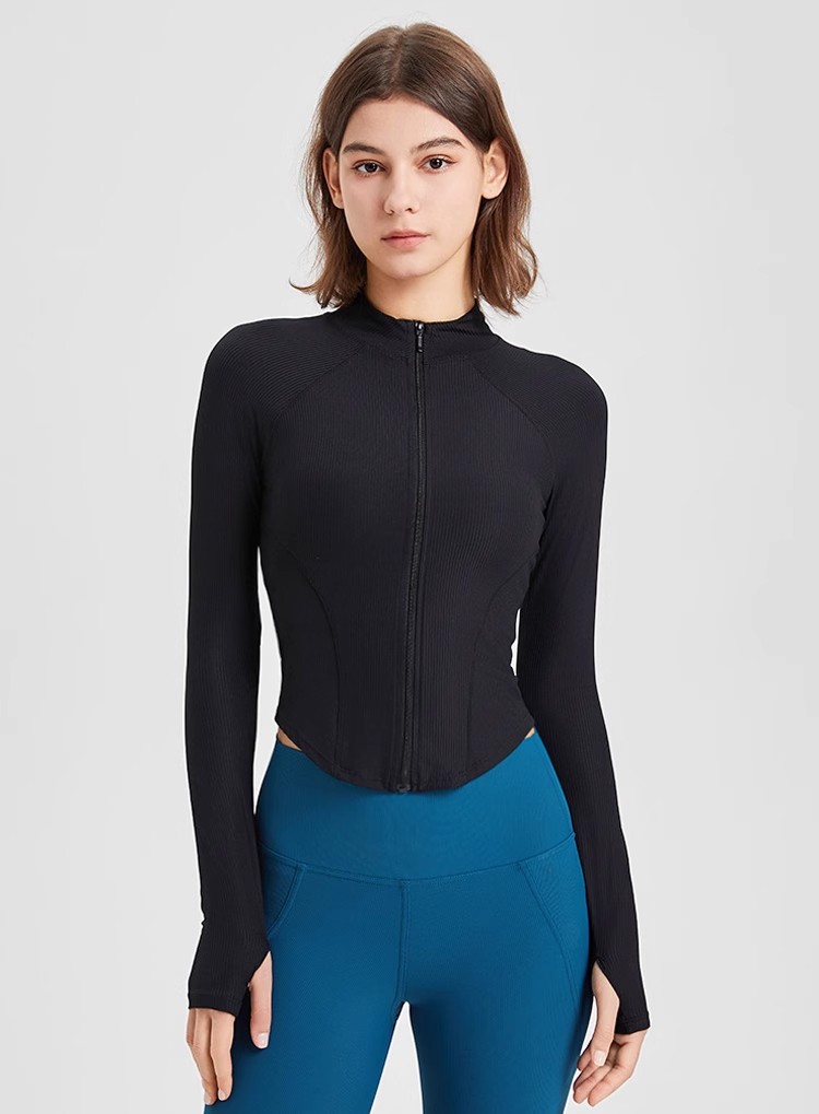 LU-L2000 Femmes sport Yoga chemises à manches longues haut fermeture éclair Fitness course séchage rapide col montant chemises vêtements d'entraînement vêtements de sport