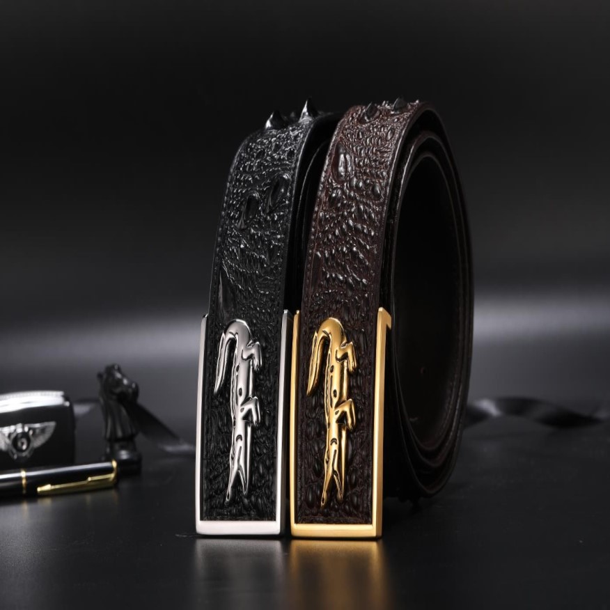 fashion business and leisure men designer belts crocodile skin material steel qualitative smooth buckle belt Width is 3 8 cm2848