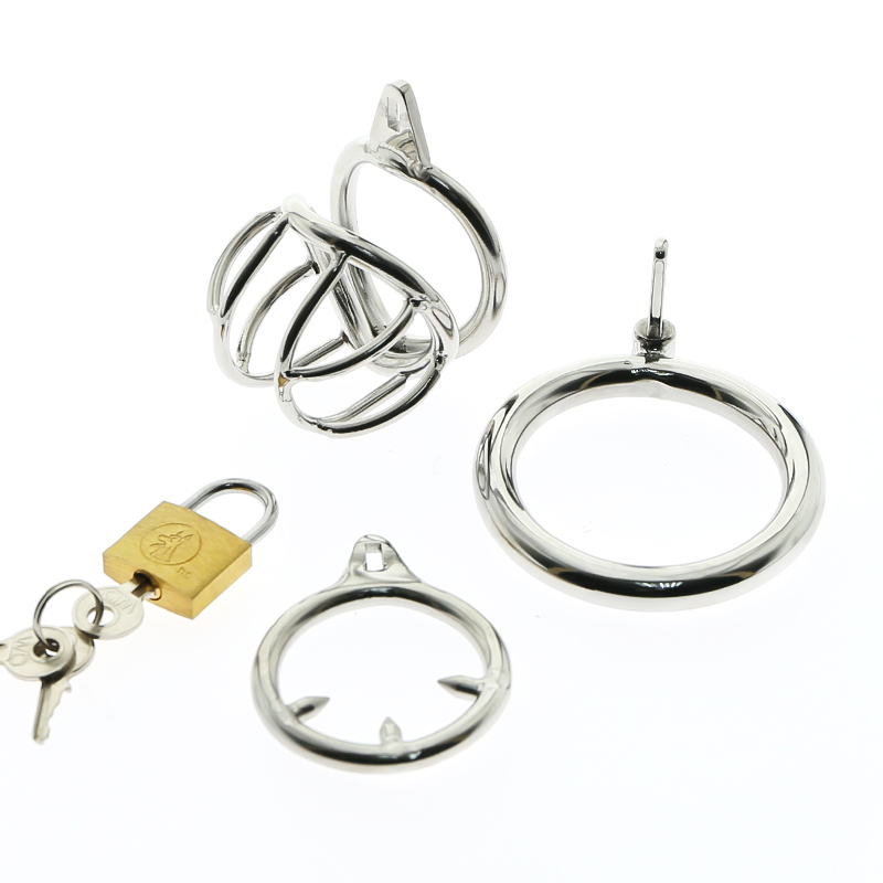 CBT – Cage à bite en métal en acier inoxydable, avec manchon de Bondage pour pénis, anneau barbelé, dispositif de chasteté pour hommes adultes, jouets fétichistes sexuels