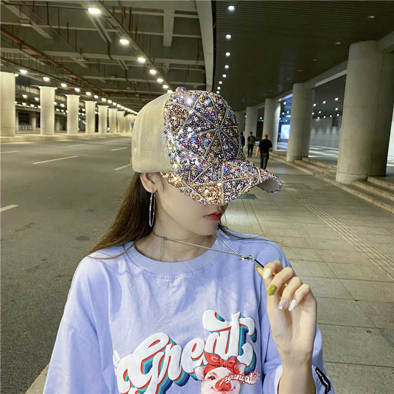 New spring and summer sky hat childrens casual and versatile Korean NET hat thin duck cap Chaorens sequined baseball cap