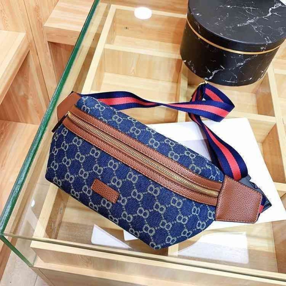 Bolsa Moda Denim peito primavera e verão lona impressa ombro único diagonal pequeno cinto tecido cintura bag236T