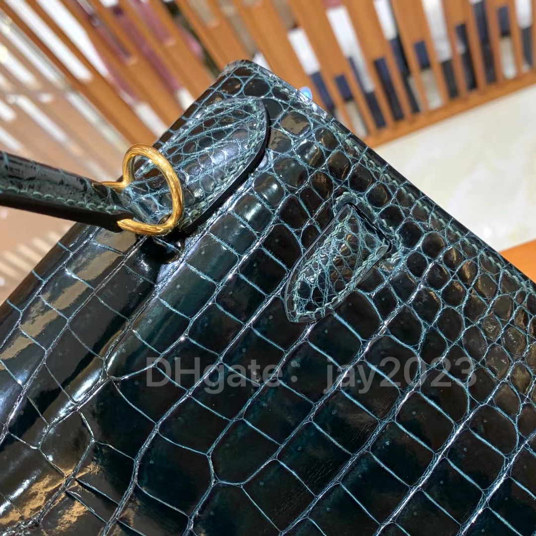 10S TOP sacola artesanal bolsa de designer Tote Clássico Importado de alta qualidade pele de crocodilo baía 28 CM com caixa