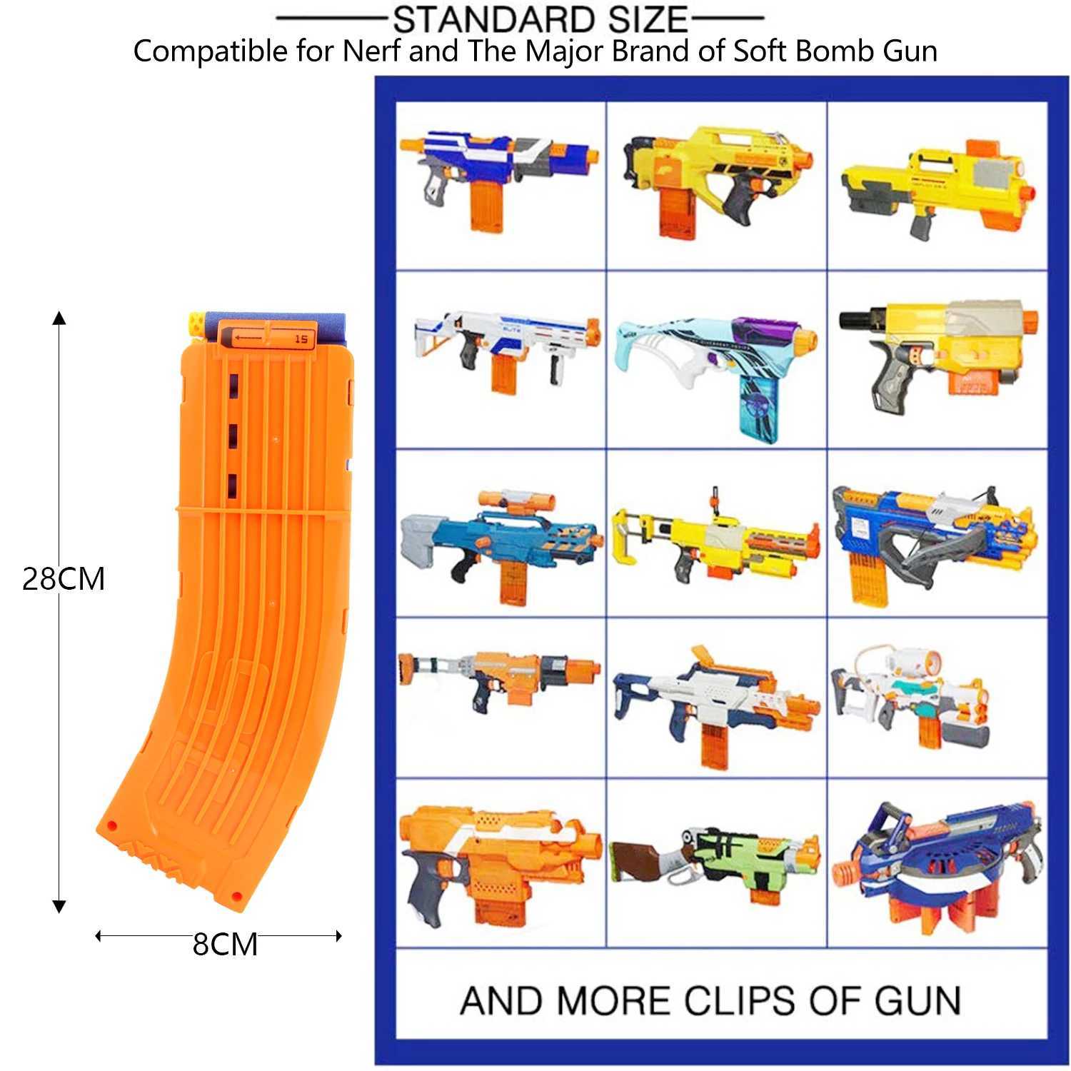 Gun Toys EKIND 15 Darts Banana Curved Clips Soft Bullet Quick Reload Clips Compatible for Nerf Elite Magazine Toy Gun 240307