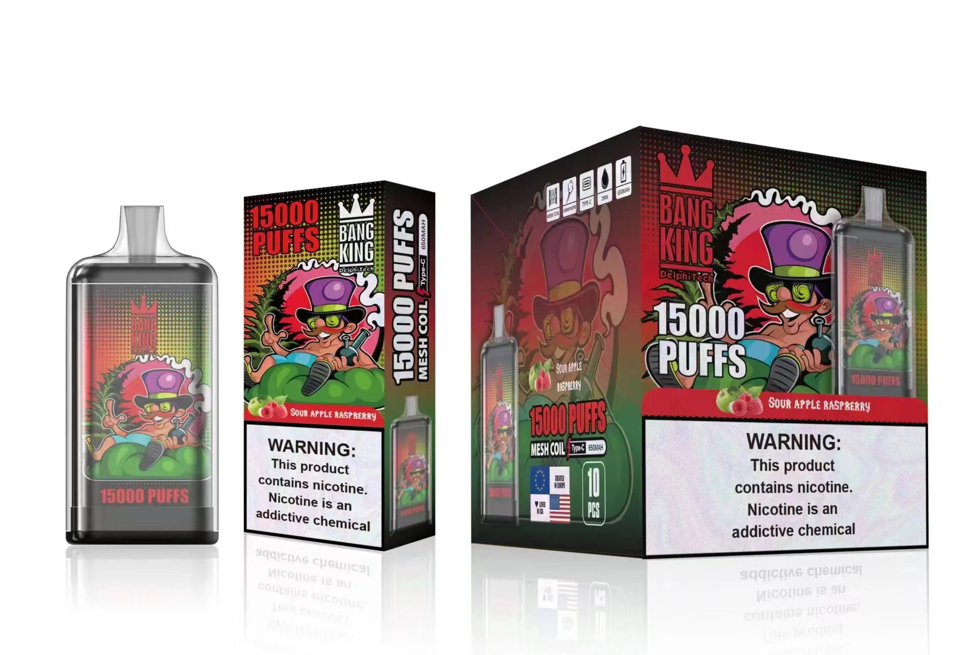 Bang King 15000 Puffs Einweg-E-Zigaretten Vape 20 Geschmacksrichtungen 0 % 2 % 3 % 5 % 25 ml vorgefüllter Pod 1,0 Ohm Mesh Coil 650 mAh wiederaufladbarer Akku Puff 15k Bang Vape Zigarette