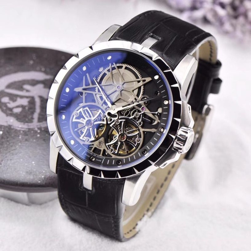 고품질의 새로운 패션 시계 맨 시계 골격 얼굴 기계식 시계 기계식 손목 시계 가죽 스트랩 201286o