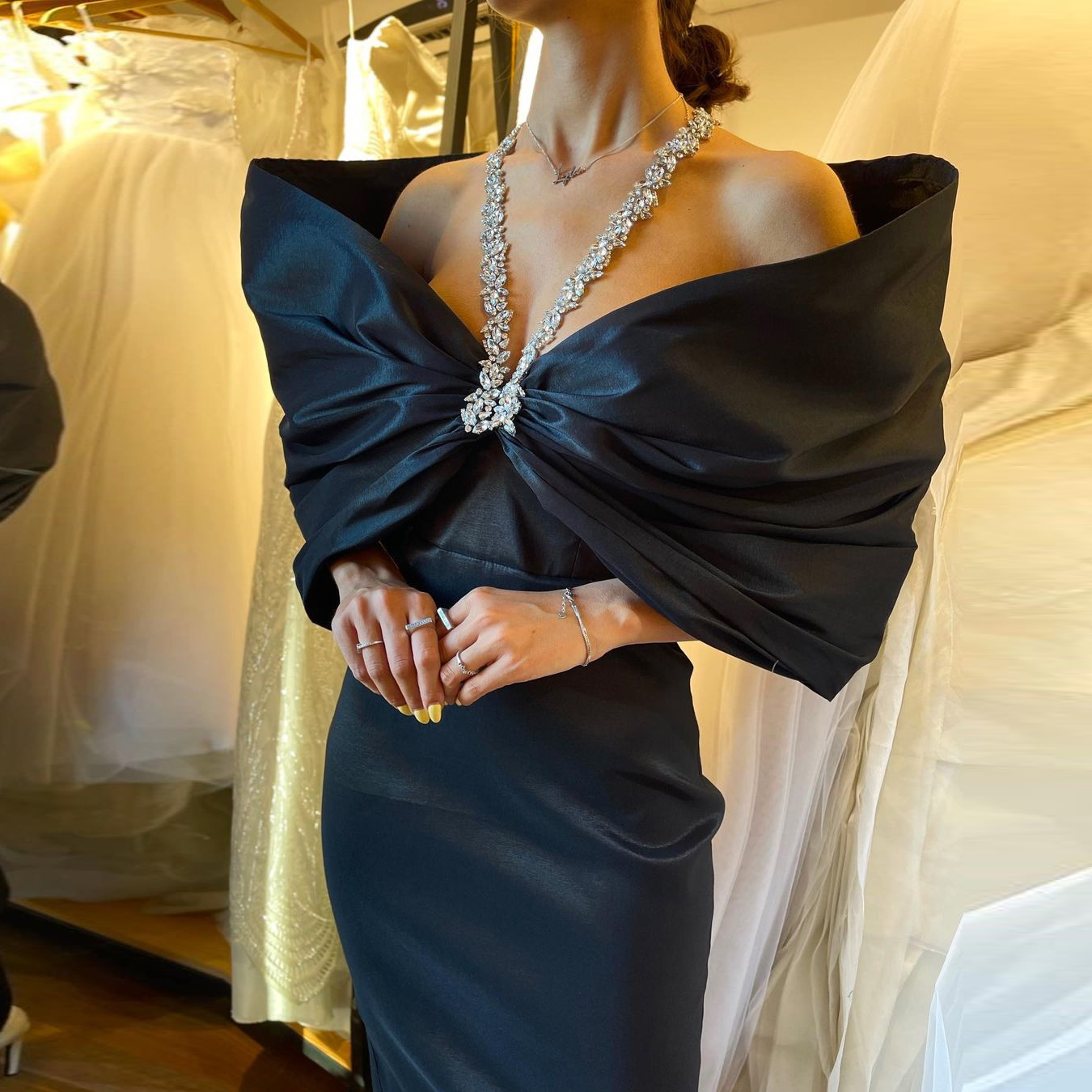 Robe De bal sirène noire élégante, gaine, col licou, manches courtes, cristal, longueur cheville, robes De soirée, 2024