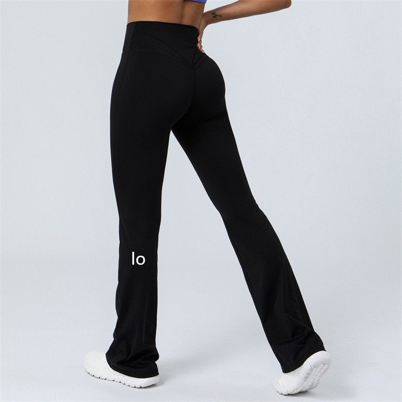 A10 Yoga Fleared Pants Womens High midja Slim Fit Belly ll Bell-Bottom byxor visar ben Long Yoga Fitnes 2302