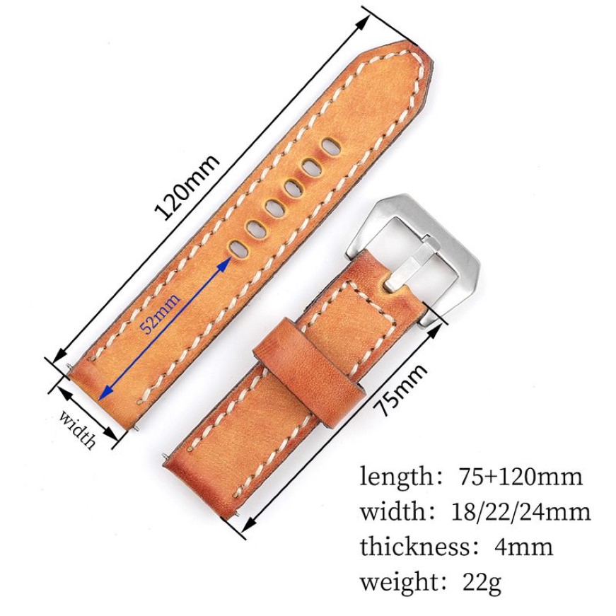 18mm 20mm 22mm 24mmレトロ本物の革のウォッチストラップメンズパネライ交換用バンド用のブルーイエローウォッチバンドwistブレスレット220622272b