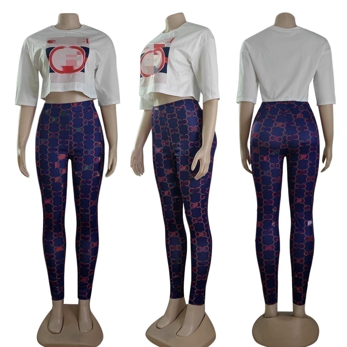 Mulheres calças de duas peças casual manga curta colheita superior e leggings definir roupas diárias navio livre