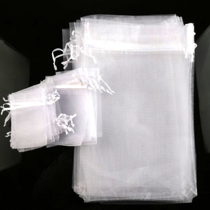 100st Sell 4Sizes White Organza Jewelry Present Pouch Påsar för bröllopsgavare Pärlor smycken247z