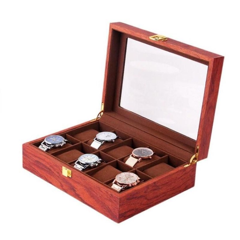 Boîtes de montres 12 grilles, boîte en bois, colonne à bulles, emballage rétro, rangement pour hommes et femmes, bijoux, cadeau de saint-valentin, 254W