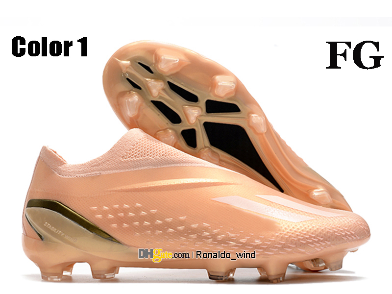 حقيبة هدايا رجال أعلى قمم كرة القدم X Speedportals FG Firm Ground Laceless Cleats Messis Speedportals.1 Soccer Shoes Trainers Botas de Futbol