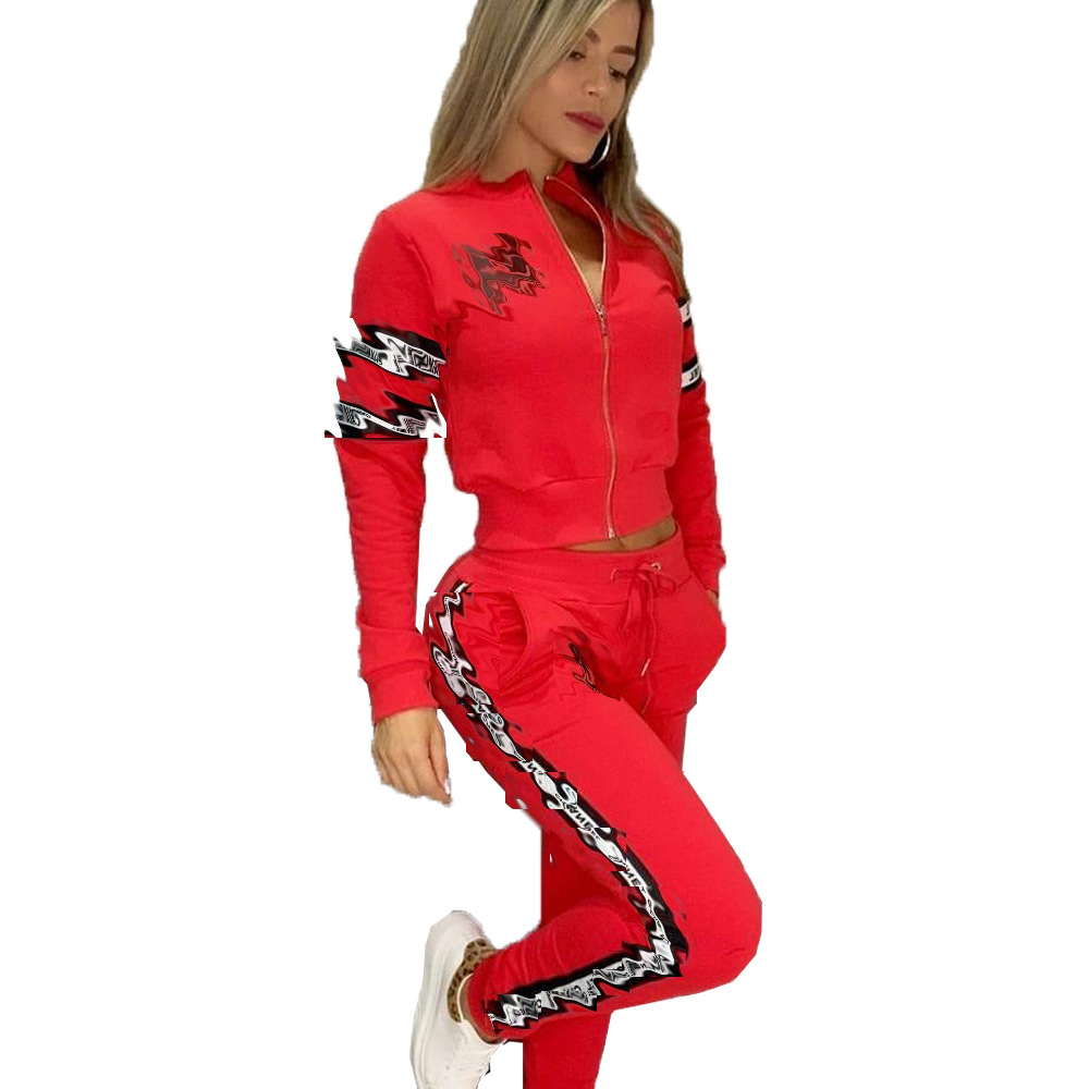 2024 Sporty Two Piece Pants Tracksuit Women Casual Zip Jacket and Sweatpants Set Free Ship