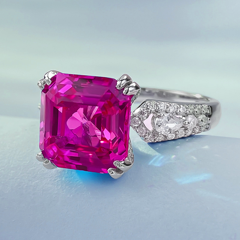 Bague en diamant rubis taille Asscher 100% en argent Sterling 925 véritable, bague de mariage pour femmes, bijoux de fiançailles, cadeau de mariée