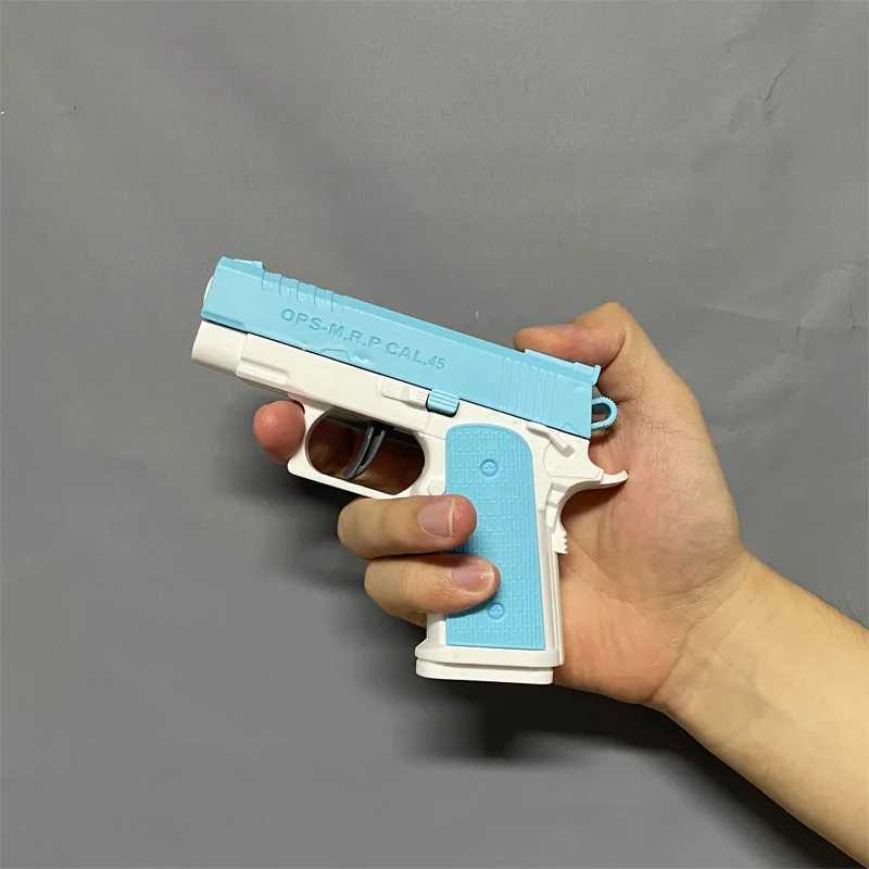 Gun Toys Mini 3D Printing 1911 Gun Bullet Shooting Gun Toy Gun Rubber Decompression Toys For Kids Boys Adult Girls 240307