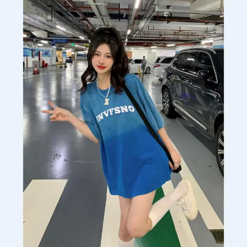 Tシャツ大規模グラディエント甘い半袖マタニティTシャツ夏のルーズレター印刷妊婦ティーカジュアル妊娠トップス