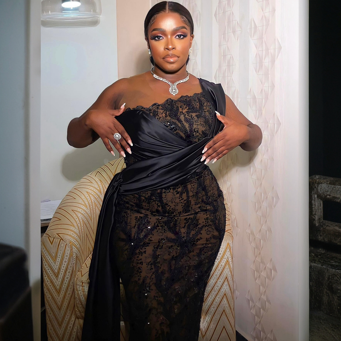 Aso Ebi – robe de bal grande taille pour femmes noires, tenue de soirée sirène, col transparent, dentelle perlée, robe de fête d'anniversaire, deuxième robe de réception pour occasions spéciales, 2024, AM492