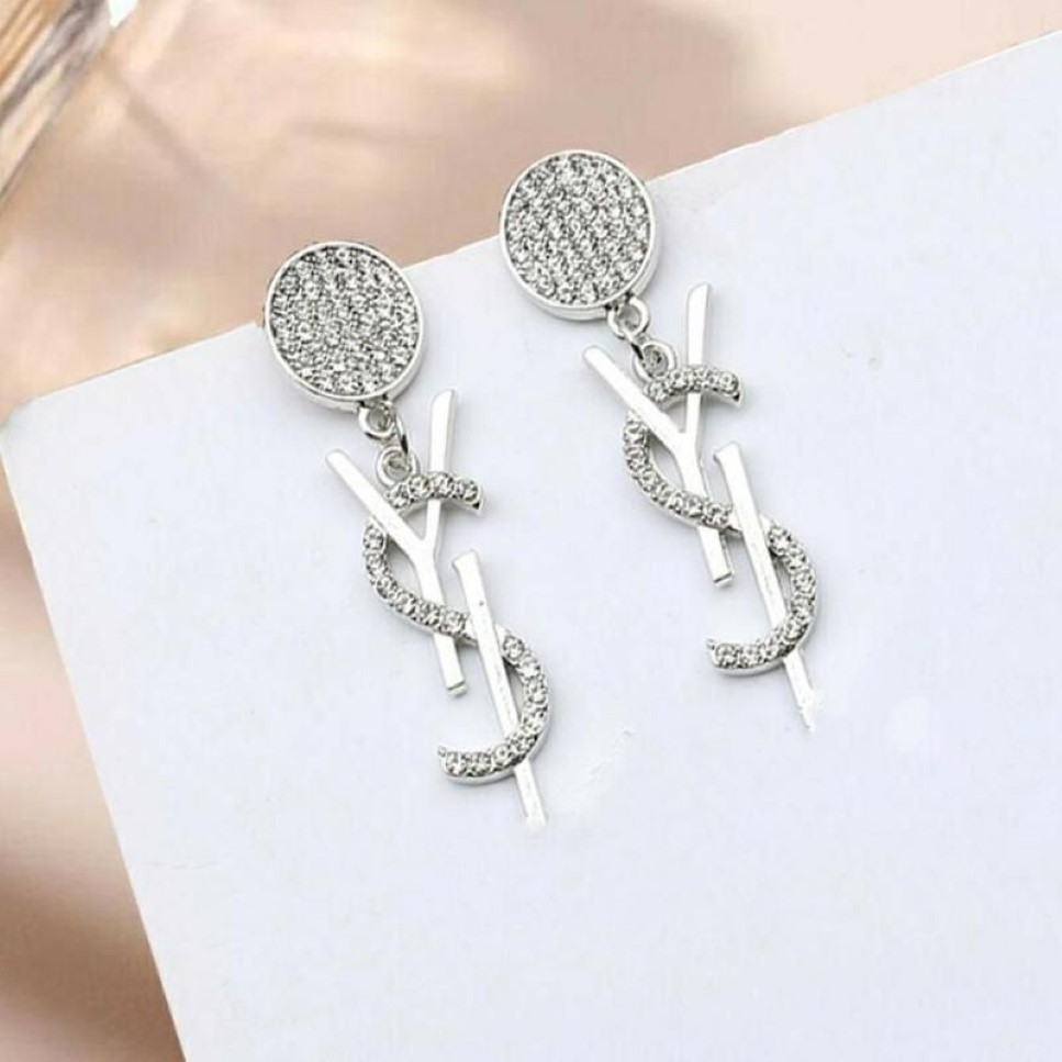 Moda Mujer Diseñador Pendientes Ear Stud Marca 18K Chapado en oro Diseñadores Geometría Letras Pendiente de cristal Fiesta de boda Jewerlry C264h