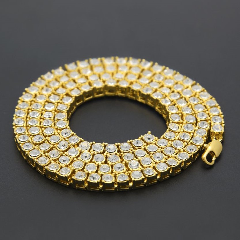 Rhinestone Tennis Bracelet Hip-Hop Style Simulated Diamond Bracelets Bling Bling Jewelry Gift Gold Sliver Men's Punk Bracelet254g