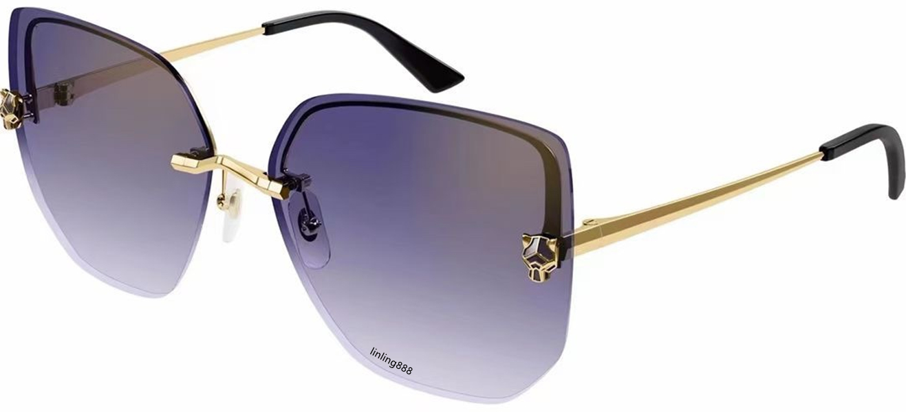 Óculos de sol de designer de luxo Óculos armações templos com cabeças de pantera Metal Frameless Full Rim Semi Rimless forma retangular para homens mulher óculos CT0432S