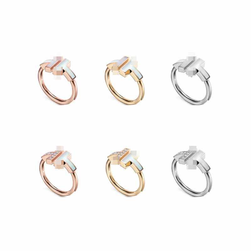 T Family Classic S925 Pure Silver Double T Natural White Fritillaria Ring Ti Family Set mit Diamanten Modischer offener Ring