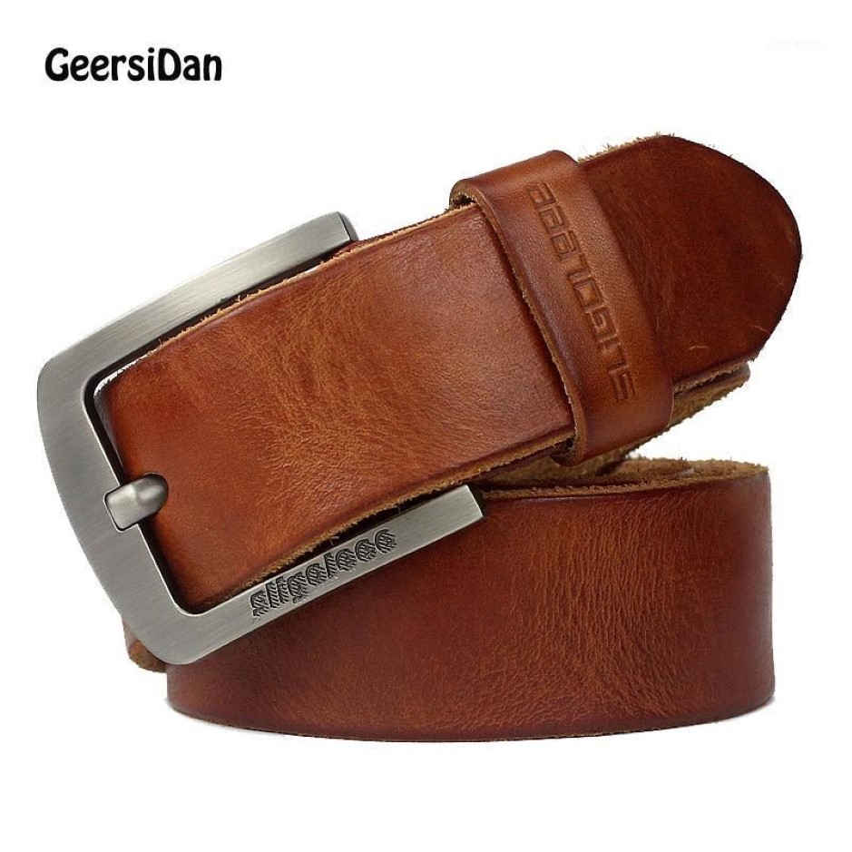 GEERSIDAN New designer high quality genuine leather men belt vintage wide pin buckle belt for men male jeans strap1215V