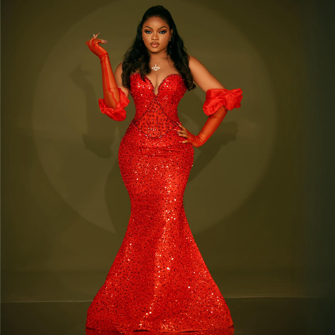 2024 African Aso Ebi prom jurken Mermaid Red Evening Jurns Lover Soundined Lace Pearls Sheer Neck Formal Dress voor Nigeria Black Women Birthday Party Jurken AM489