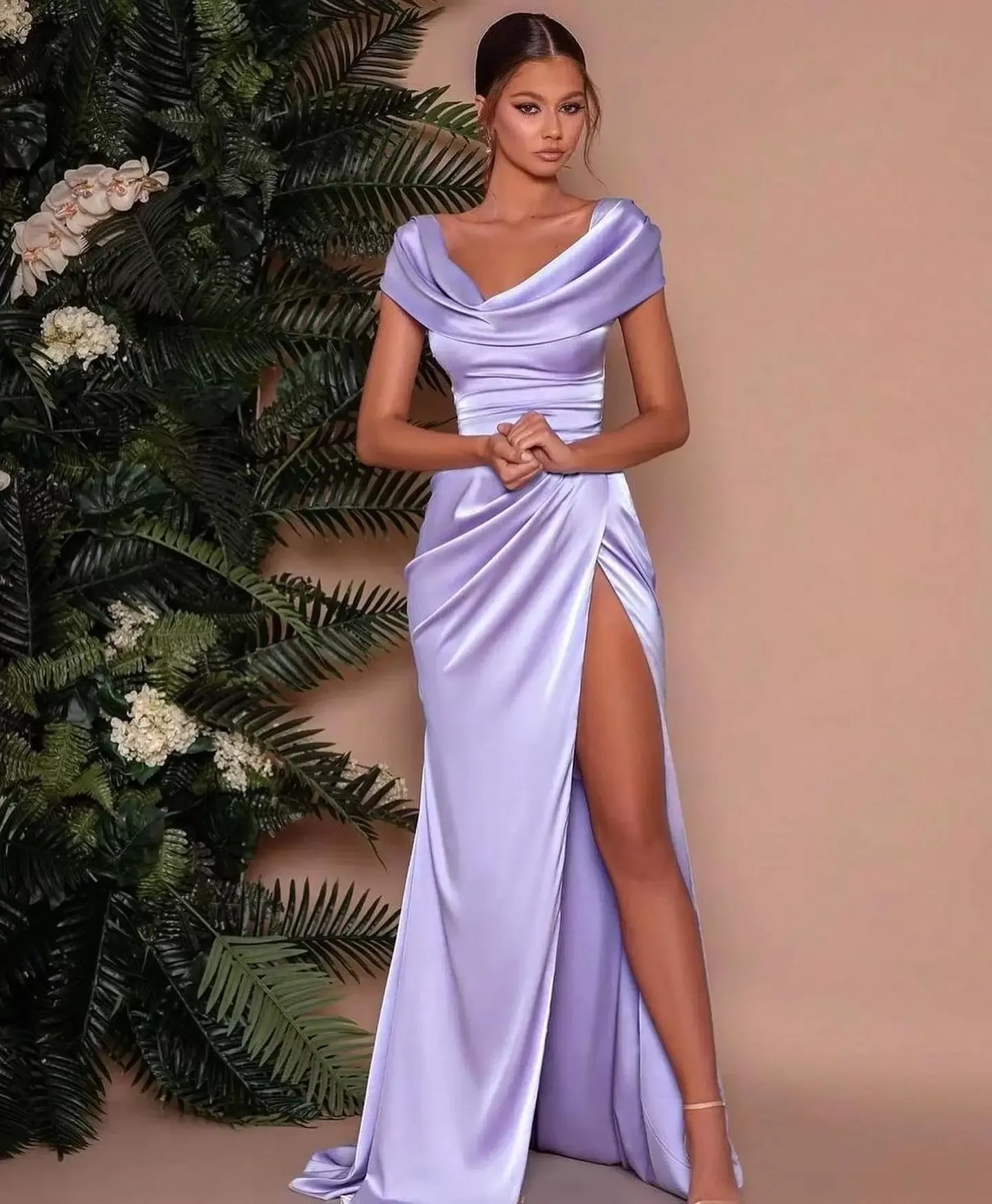 Aso Ebi 2024 African Lalic/Lavender Bridesmaid Dresses Cap Sleeves Sexy Split Side Long Sleeves Elegant Maid Of Honor Prom Gowns BC12338