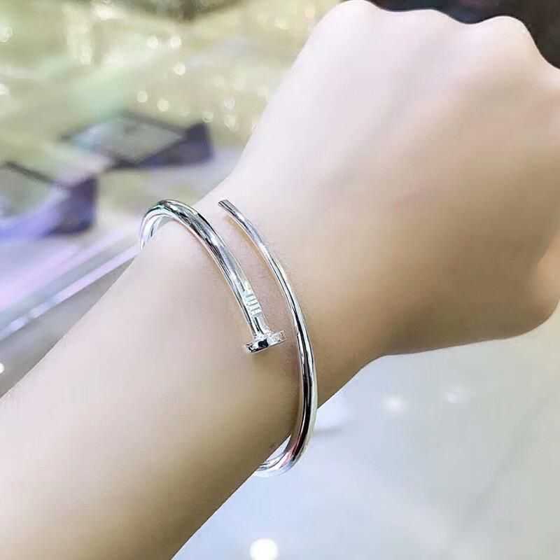 Guldarmband nageldesigner armband för kvinnor och män 999 Sterling Silver Nail Armband Pure Simple Fashionable Solid Open Mens Womens Girl Gift