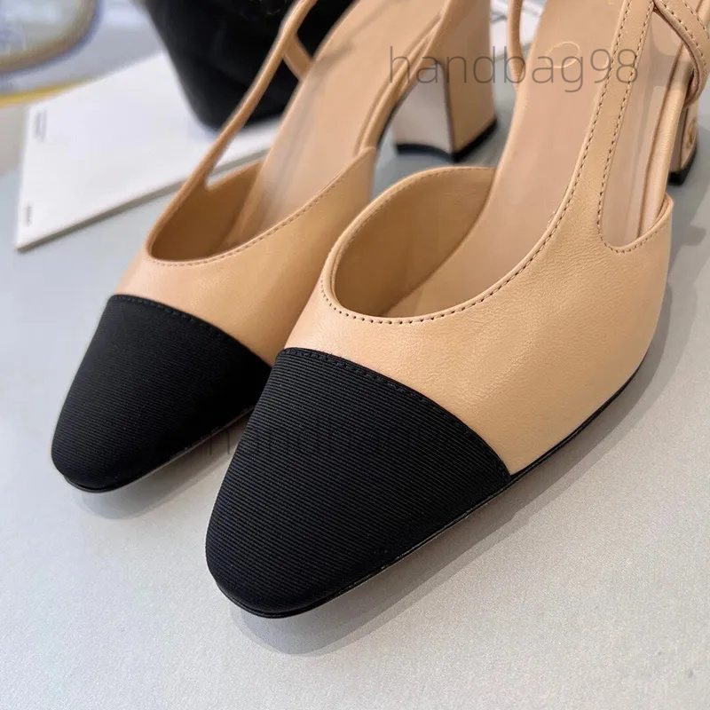 Bale Daireler Slingbacks Sandal Yüksek Topuklu Essadilles Bale Ayakkabıları Kadın Parti Elbise Ayakkabıları Tıknaz Yüksek Topuklu Mektup Yay Balerin Tasarımcı Ayakkabı 35-40