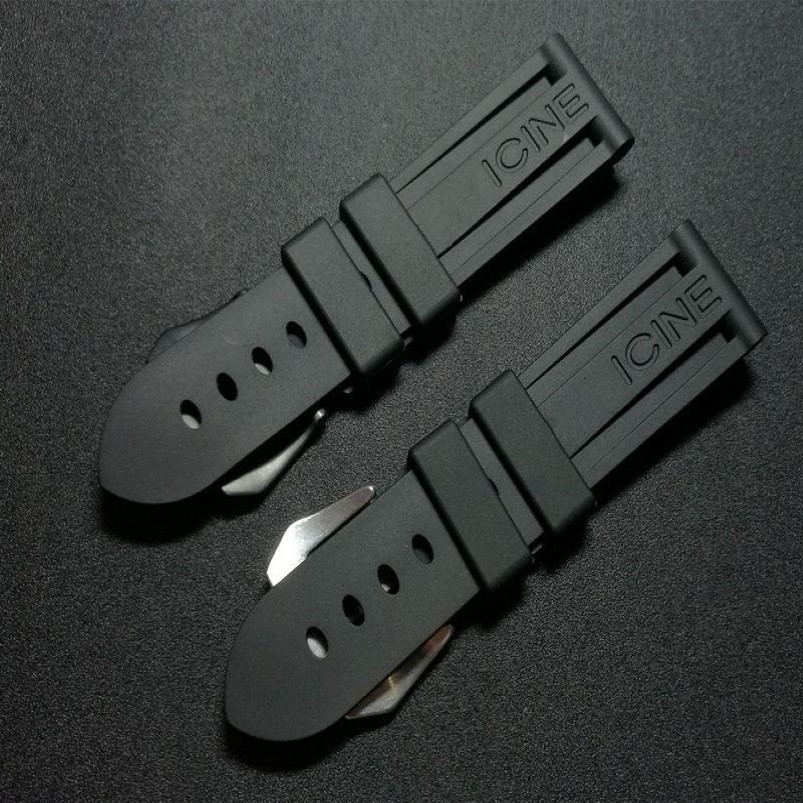 Watch Bands 22mm 24mm 26mm Black Waterproof Silicone Rubber watchband Panerai strap for PAM111 Buckle Logo tools3237