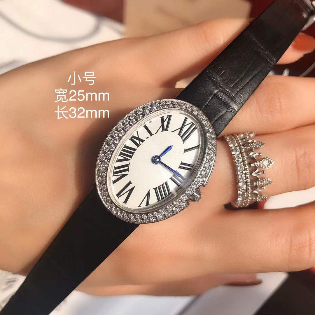 Top Quality Famous women Baignoire Watch Full diamond Roman number dial Blue Pin bathtub Wristwatch Sapphire real leather silk ribbon clock For ladies