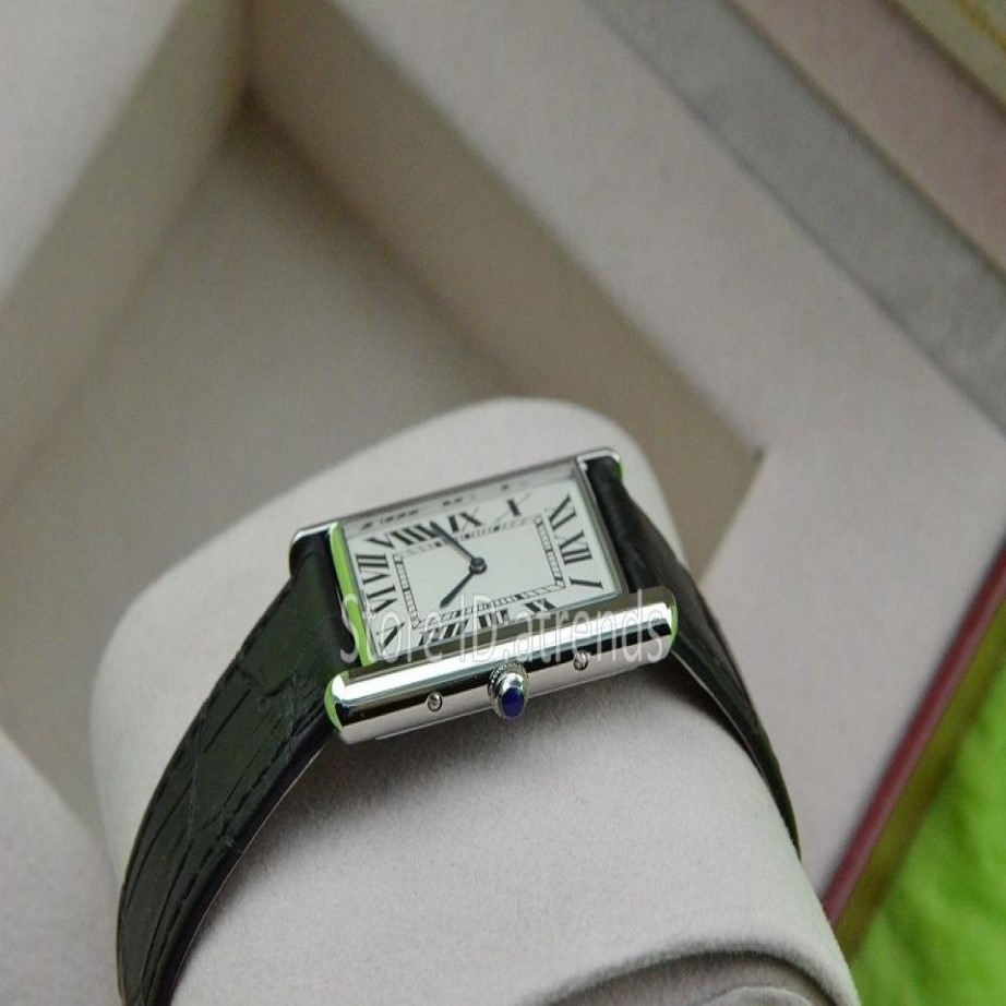 Super mince série haut de gamme montre à quartz hommes femmes cadran argenté bracelet en cuir noir montre-bracelet classique rectangle conception robe Clo274D